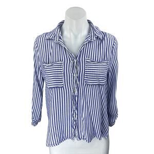 Love Tree Women's Blue White Striped Long Sleeve Button Up Shirt Top Size S